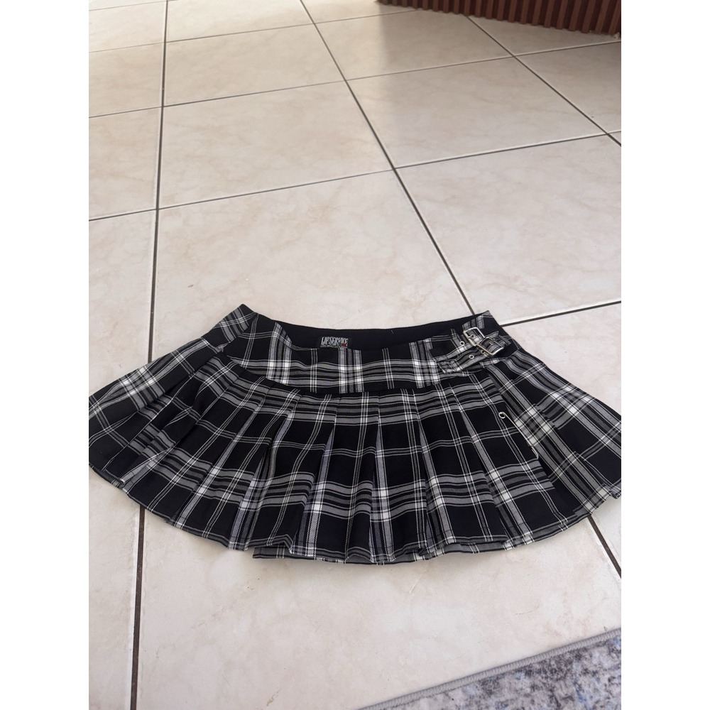 Vintage Lip service Women's Black White Plaid Miniskirt Safety Pin XL Y2K Goth